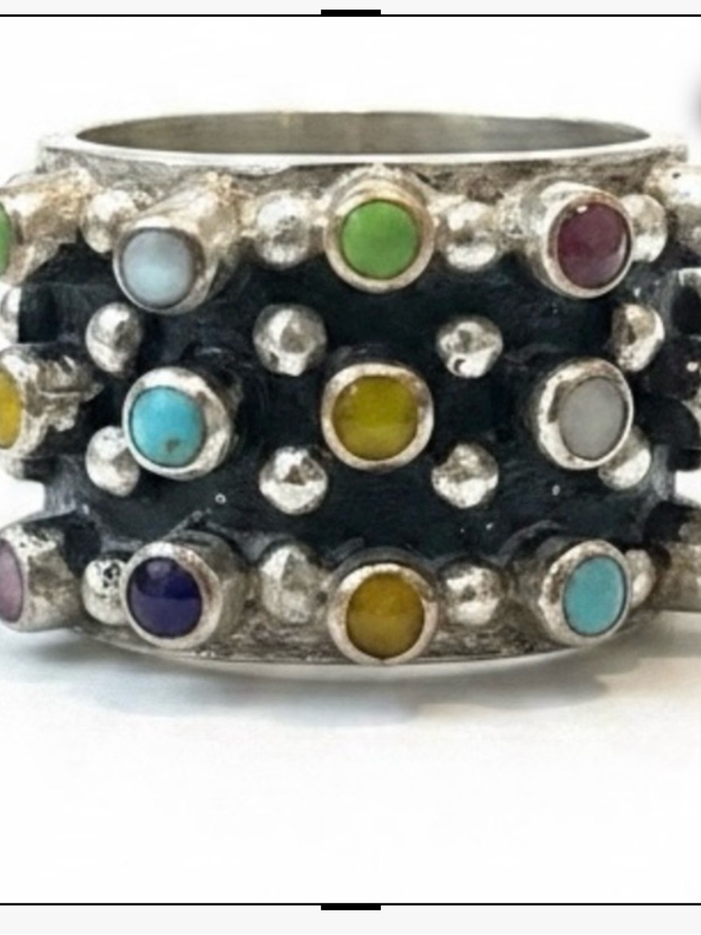 MADA Artisan Alpaca Silver Ring Multicolored Gemstones Size 8